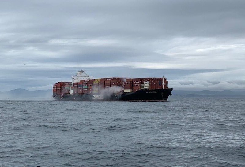 ZIM Kingston On Fire Off Victoria, BC After Losing Containers in Heavy Seas