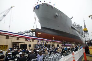 the future USNS Harvey Milk awaiting launching at General Dynamics NASSCO shipyard