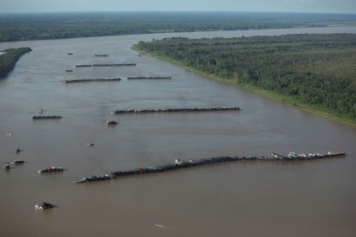 Hundreds Of Dredging Rafts Illegally Mining For Gold On The Madeira River