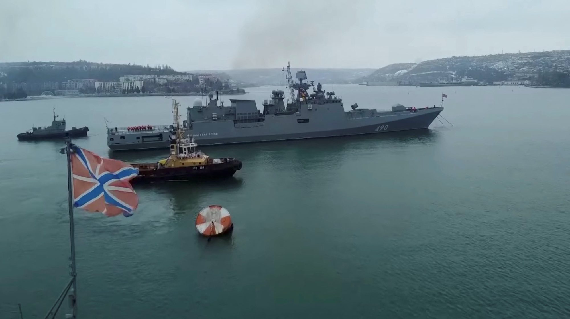 Russian Warships Practice Artillery Firing in Black Sea