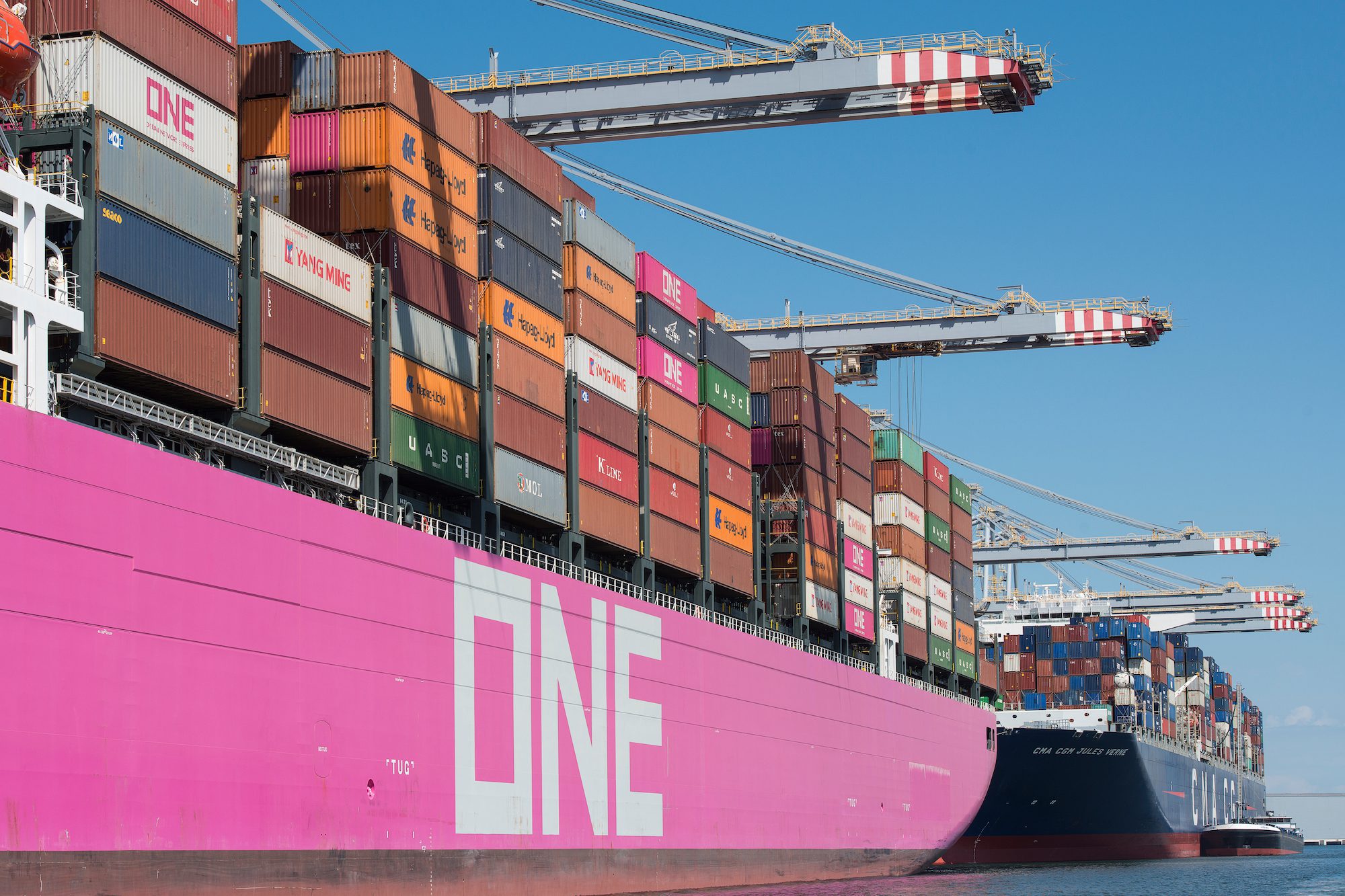 Stock photo of a ONE containership at berth