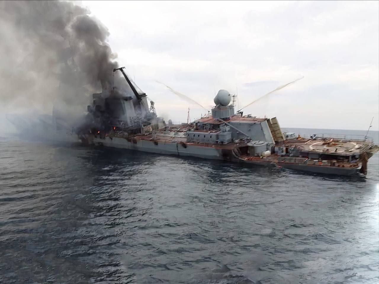 A photo allegedly showing the missile cruiser Moskva before sinking.