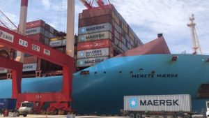 The maersk containership Merete Maersk berth in China.