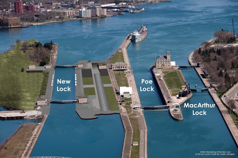 The New Lock at the Soo Artistic Rendering depicts how the Soo Locks will look once the New Lock at the Soo is complete in Sault Ste. Marie, Mich.