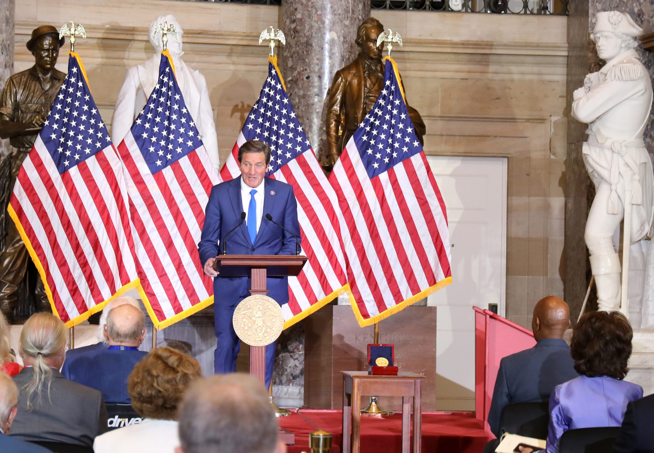 Congressman John Garamendi, U.S. Representative for California's 3nd District, addresses the audience during the Congressional Gold Medal Ceremony held to honor Merchant Mariners of WWII at the U.S. Capital, May 18, 2022. U.S. Navy photo by Bill Mesta