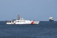 The U.S. Coast Guard Cutter Winslow Griesser, homeported in San Juan, Puerto Rico, transits toward the pier in Bridgetown, Barbados