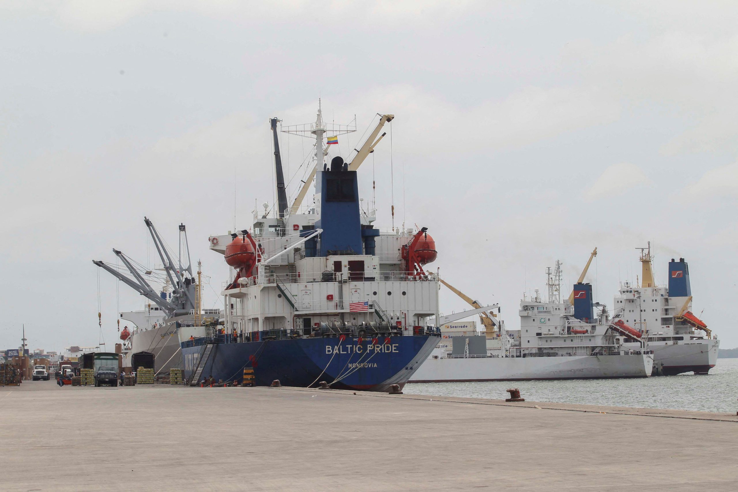Ships docked at Bolivar marine port in Machala, Ecuador