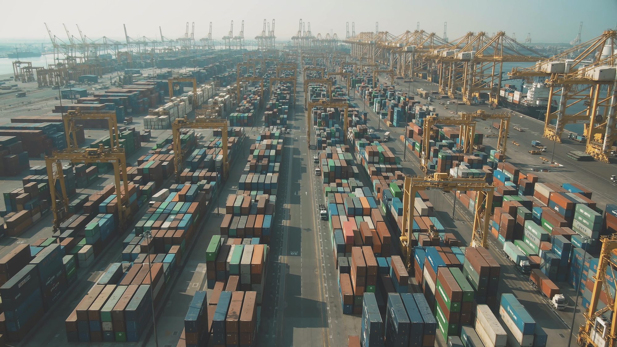 Aerial shot of big Jebel Ali container port