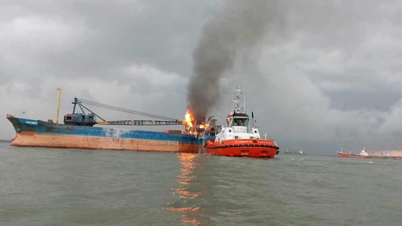 Cargo Ship Catches Fire in Indonesia