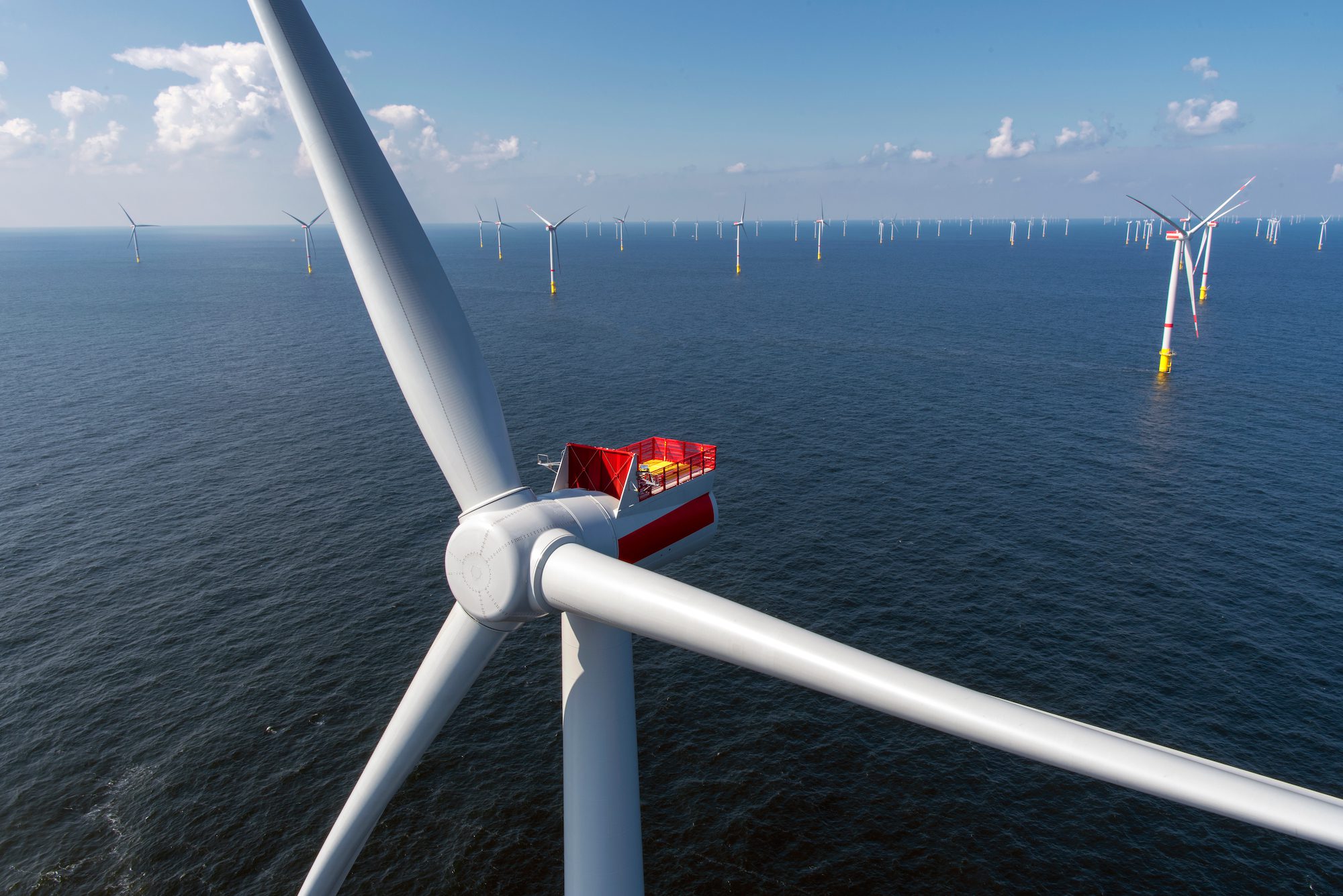aerial of an offshore wind turbine