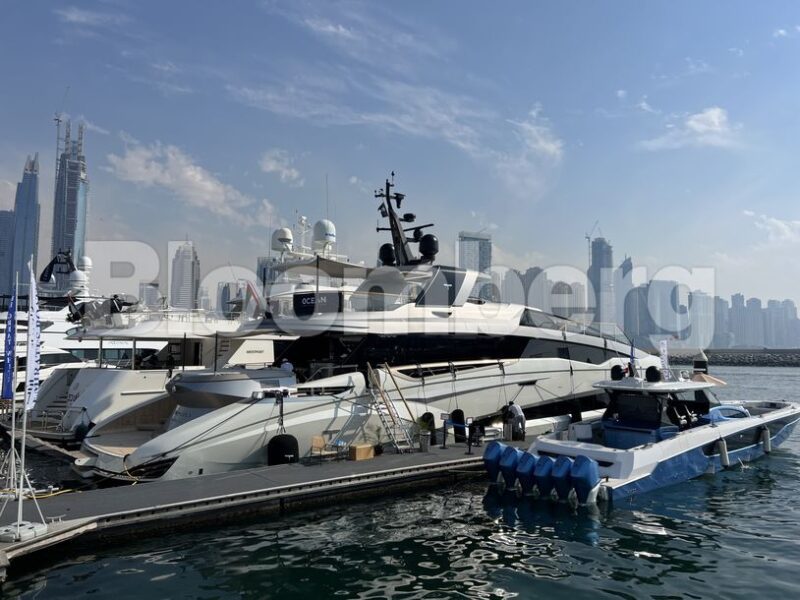 The Viktoriia, an Evo 120 from Tecnomar, was on display at the Dubai Boat Show in March 2023. Photographer: Lisa Fleisher/Bloomberg