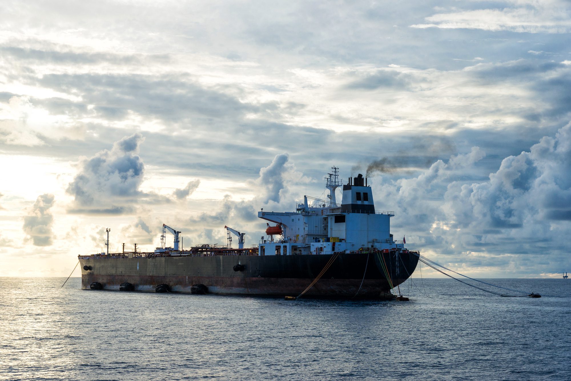 Stock photo of an oil tanker moored at sea