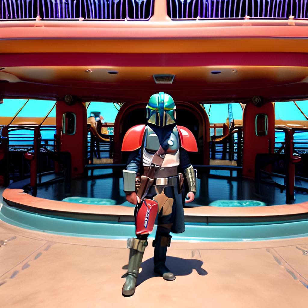 The Mandalorian on a cruise ship. AI generated image