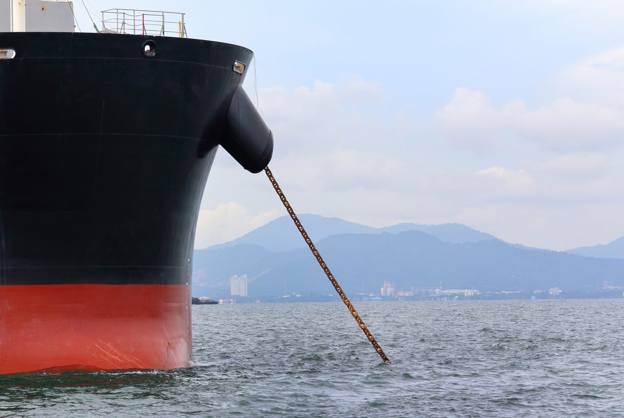 Stock photo of the bow of a ship at anchor