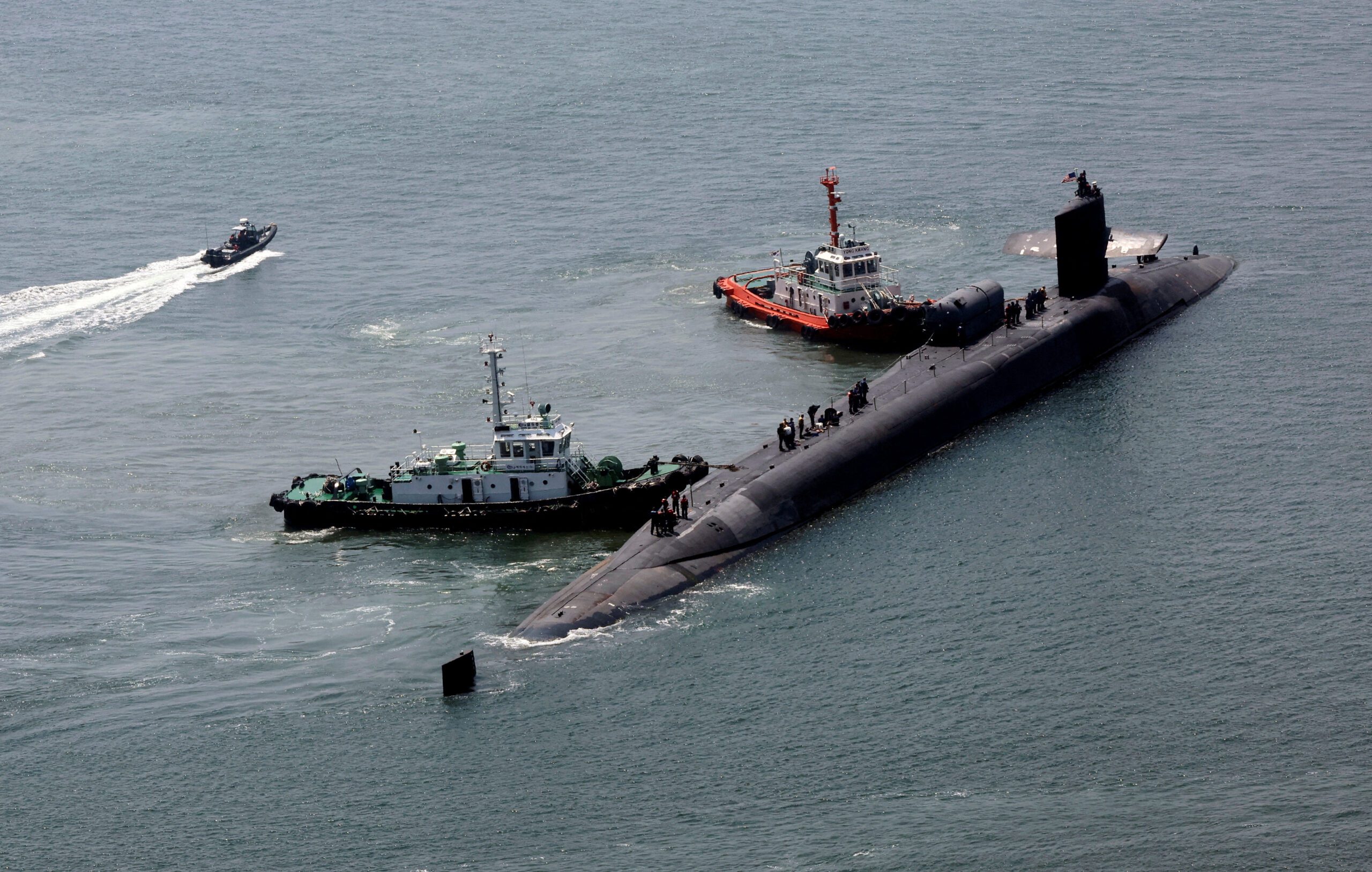 Ohio-class U.S. nuclear-powered submarine USS Michigan (SSGN 727) arrives at a port in Busan, South Korea, June 16, 2023. Yonhap via REUTERS