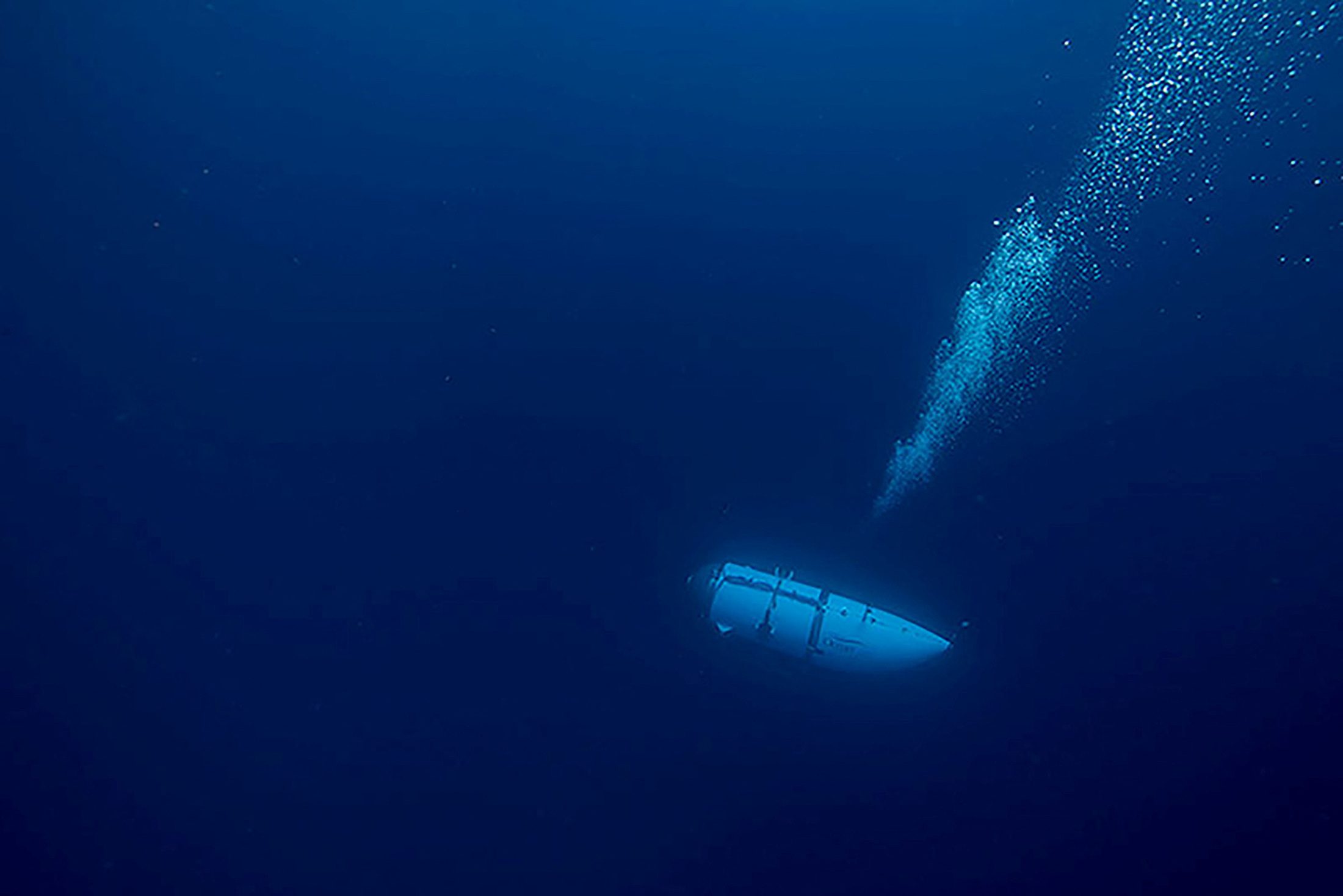 The Titan submersible, operated by OceanGate Expeditions to explore the wreckage of the sunken SS Titanic off the coast of Newfoundland, dives in an undated photograph. OceanGate Expeditions/Handout via REUTERS