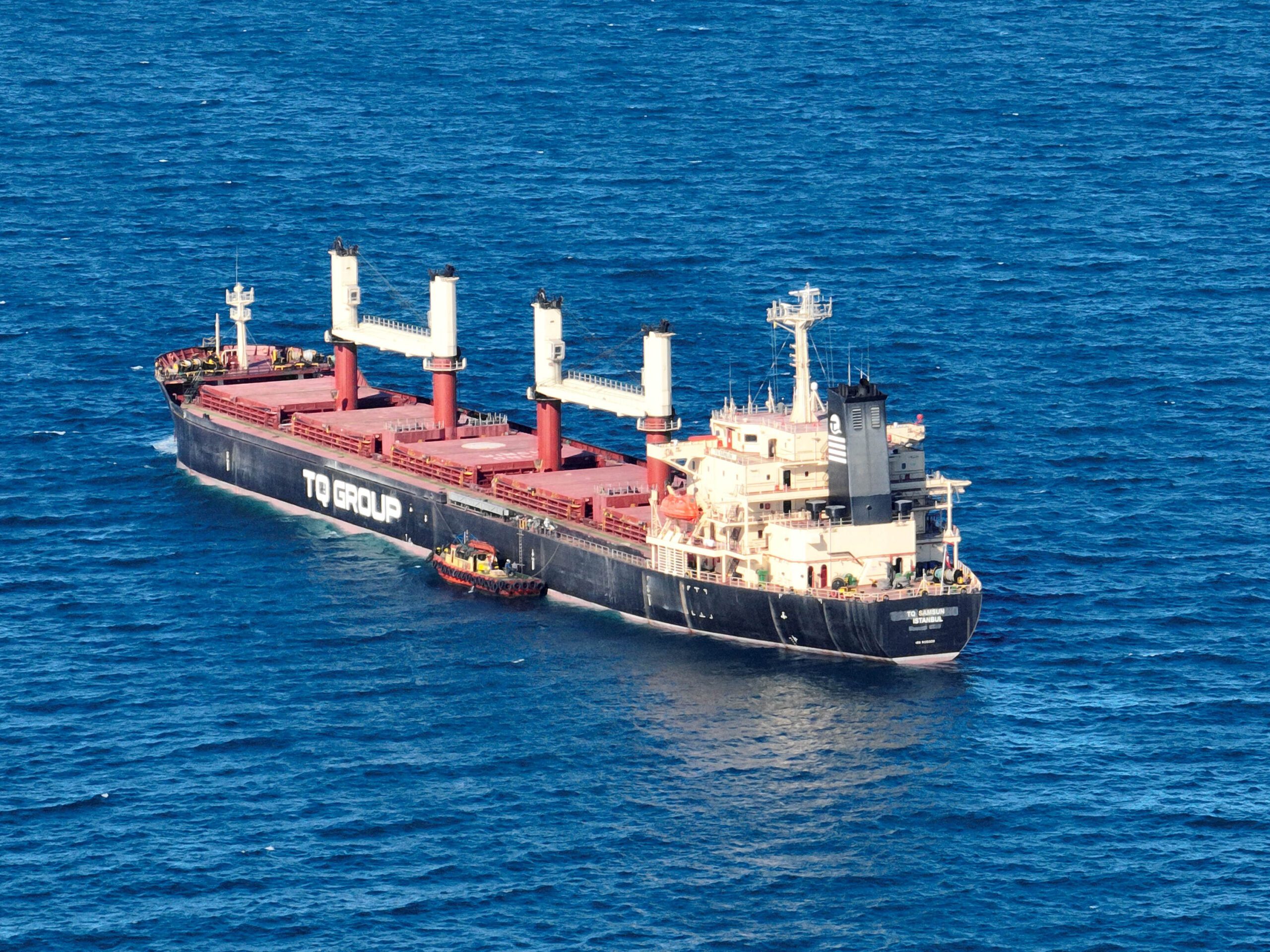 Turkish-flagged bulker TQ Samsun, carrying grain under UN's Black Sea Grain Initiative, is pictured in the Black Sea, north of Bosphorus Strait, off Istanbul,