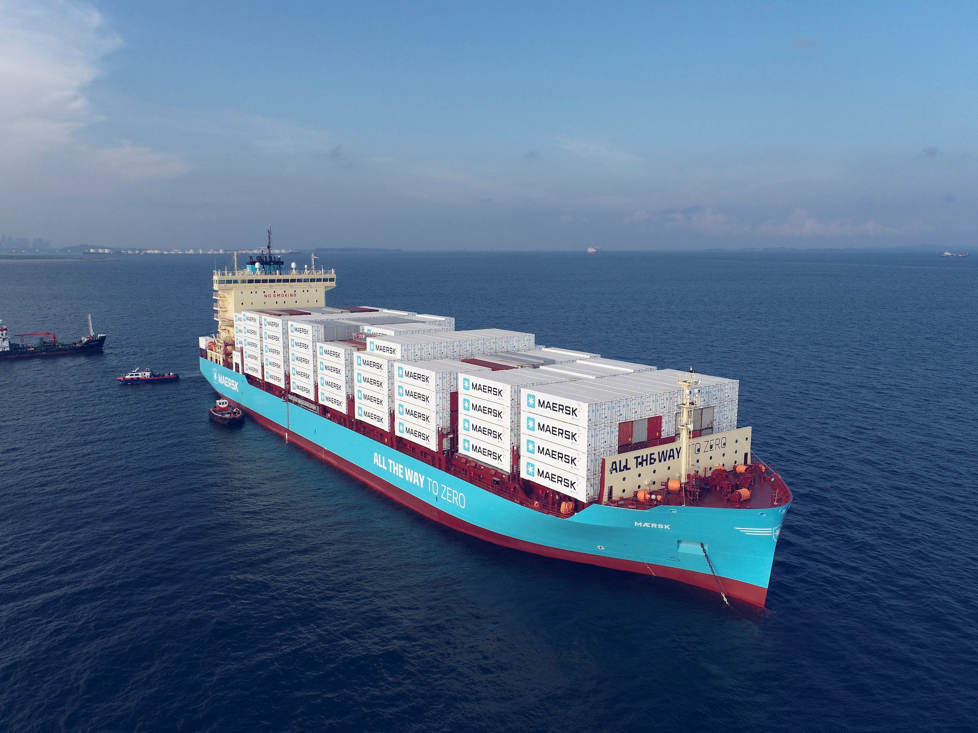Maersk's first methanol-enabled container vessel is pictured in this handout image obtained by Reuters on August 16, 2023. Maersk/Handout via REUTERS
