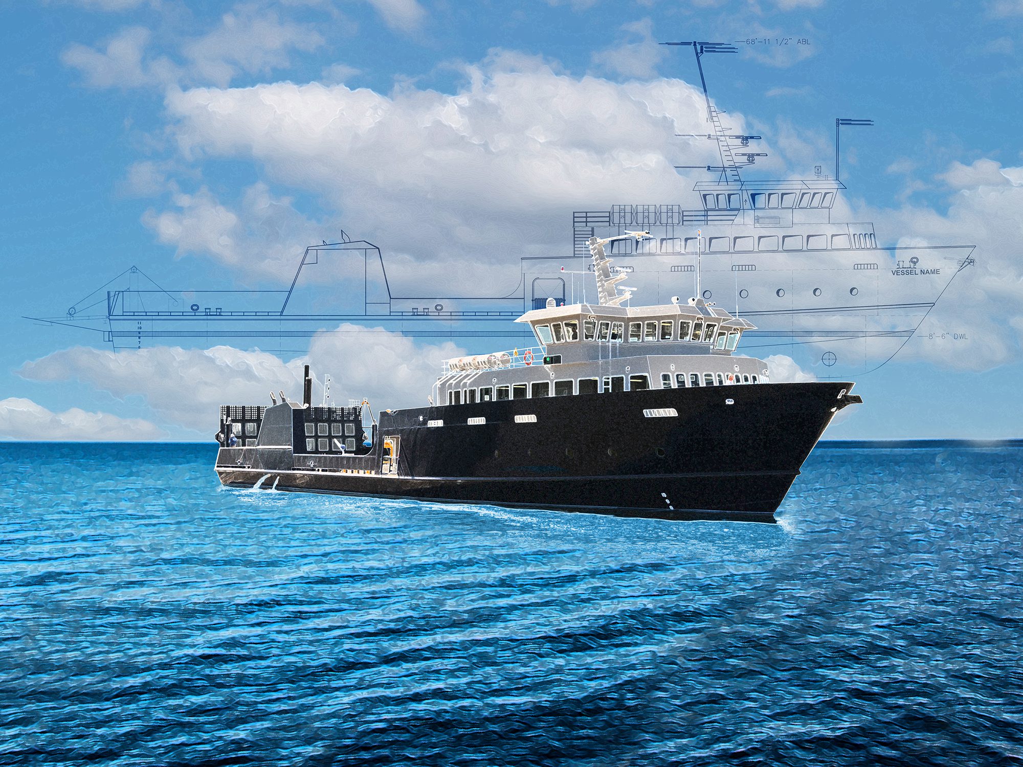 An illustration of the four ferries for the Puerto Rico Maritime Transit Authority. Image credit: Conrad Shipyards