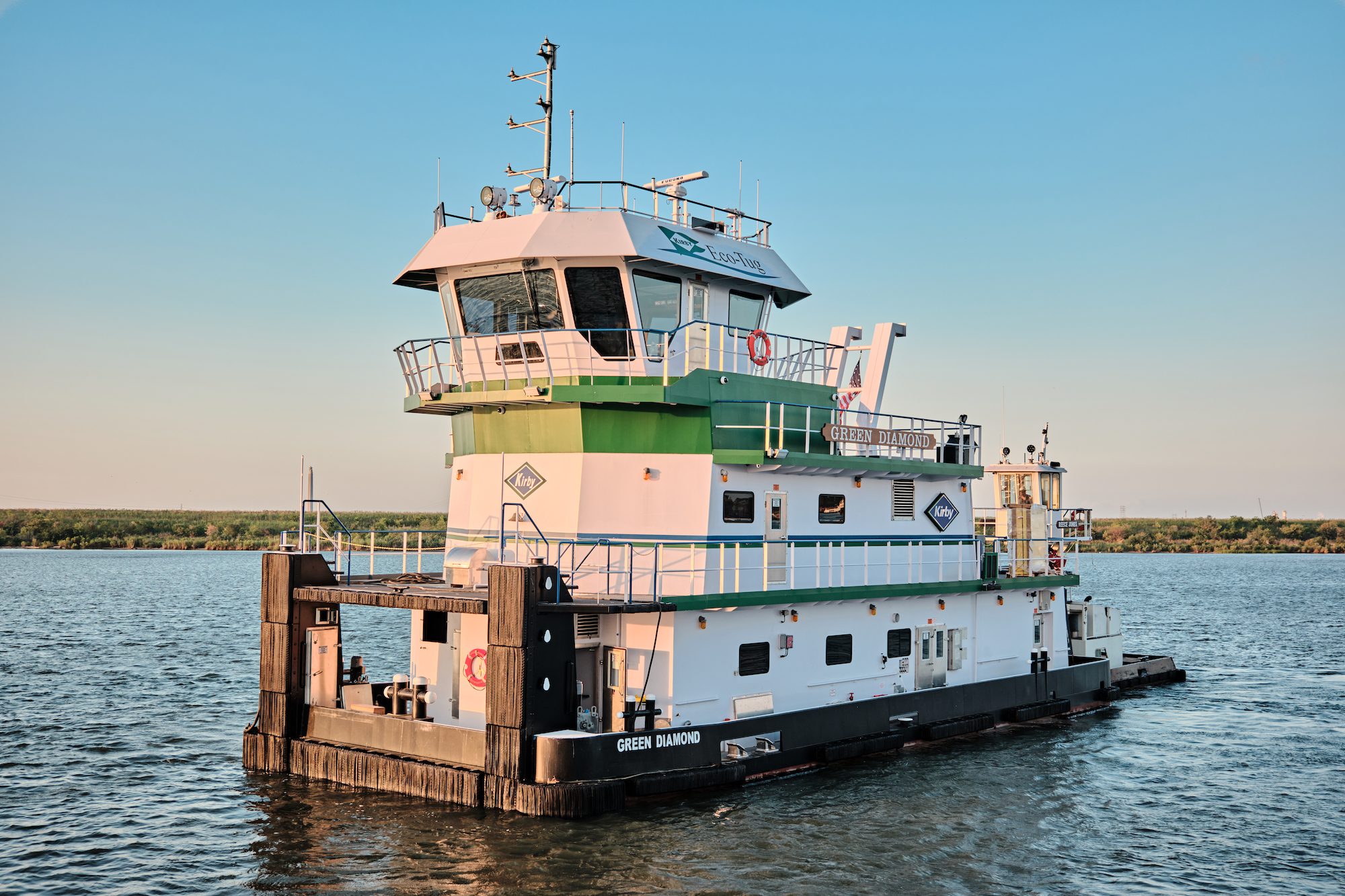 The Green Diamond is the first plug-in hybrid electrical inland towing vessel in the United States. Photo courtesy Kirby Corporation