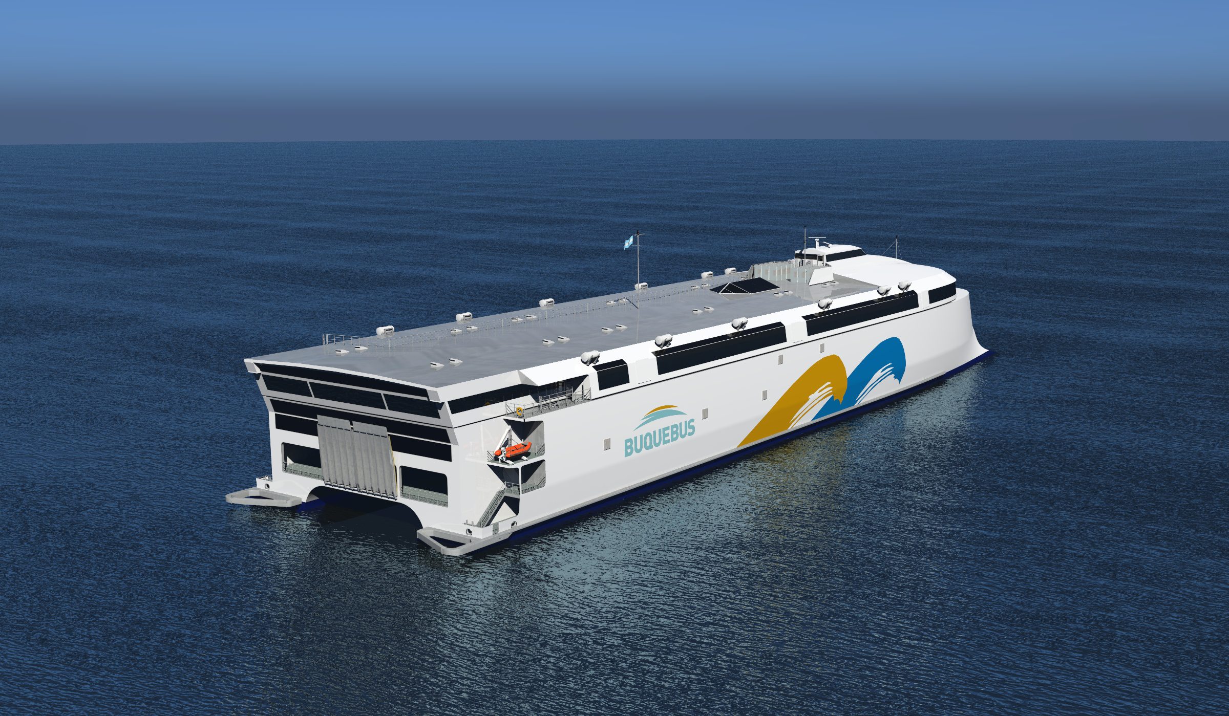 An illustration of the world's largrest electric battery-powered ferry being built by Incat