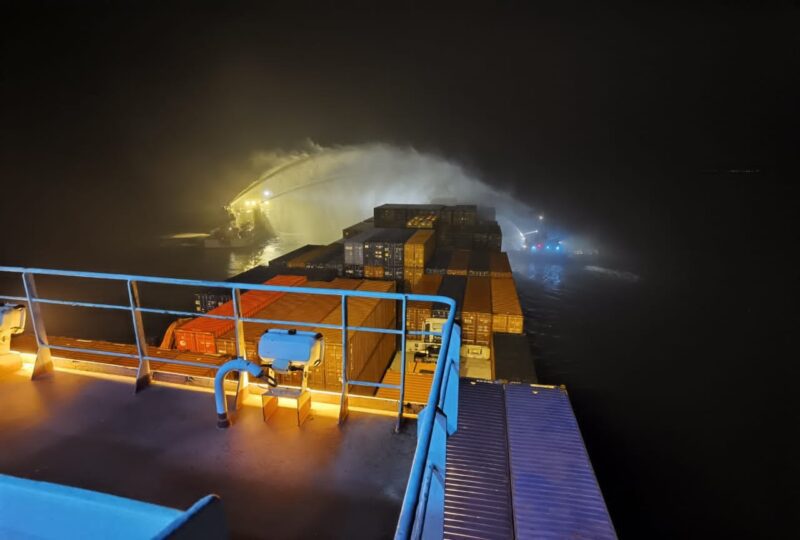 The fire on the KMTC Shenzen containership Port Klang, Malaysia, viewed from the bridge