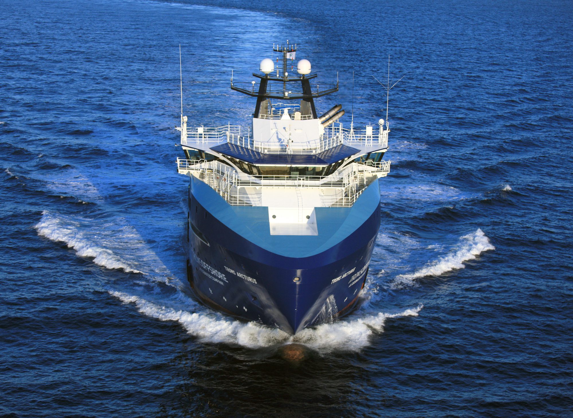 Aerial of a Tidewater offshore vessel underway at sea