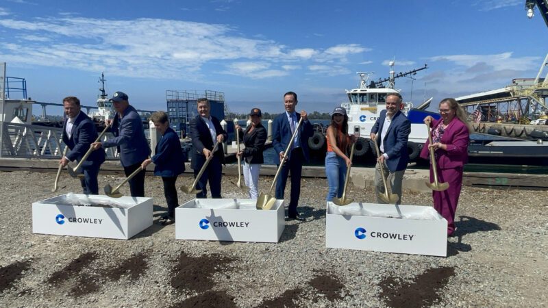 Representatives from Crowley and its partners break ground on eWolf's charging station at the Port of San Diego. Photo courtesy Crowley