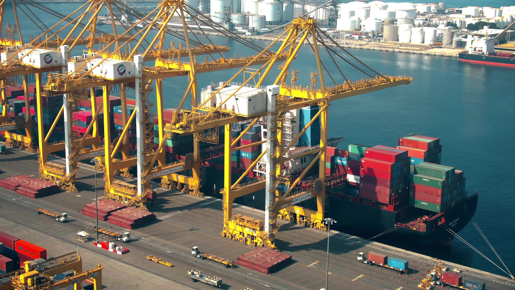 Containership and cranes at DP World Jebel Ali