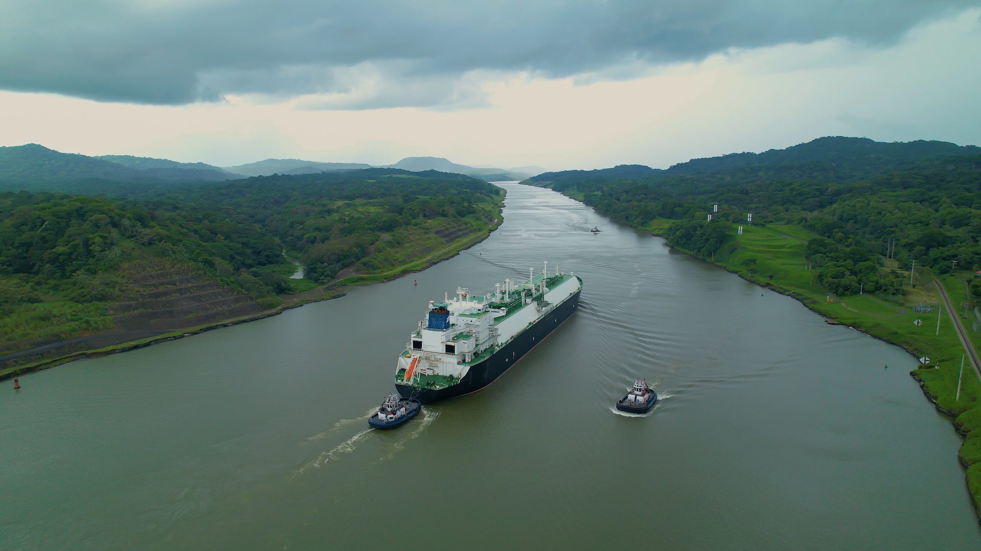 An LNG carrier transits through the Panama Canal