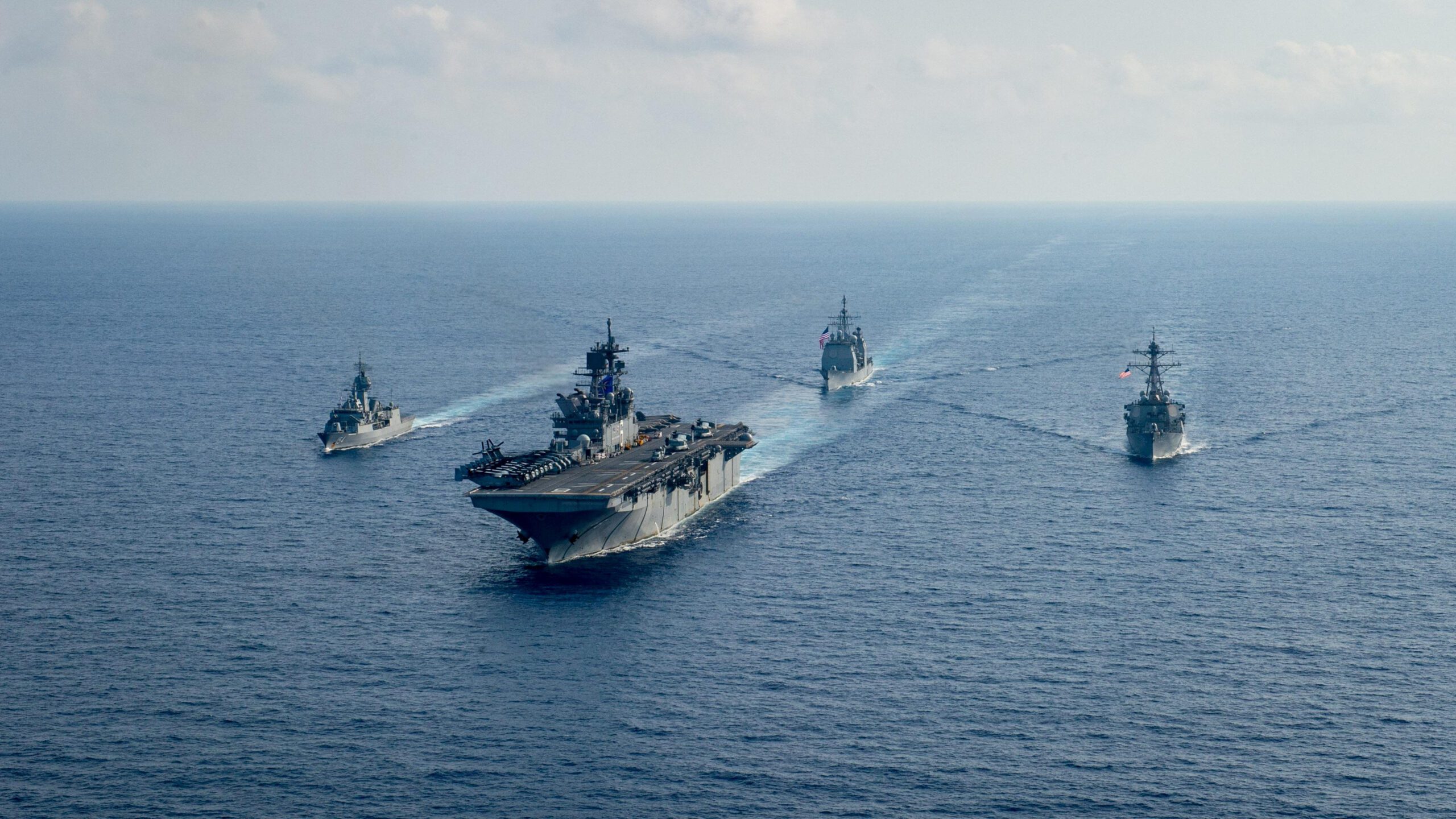 U.S. Navy and Royal Australian Navy team up in the South China Sea. Picture taken April 18, 2020. Petty Officer 3rd Class Nicholas Huynh/U.S. Navy/Handout via REUTERS