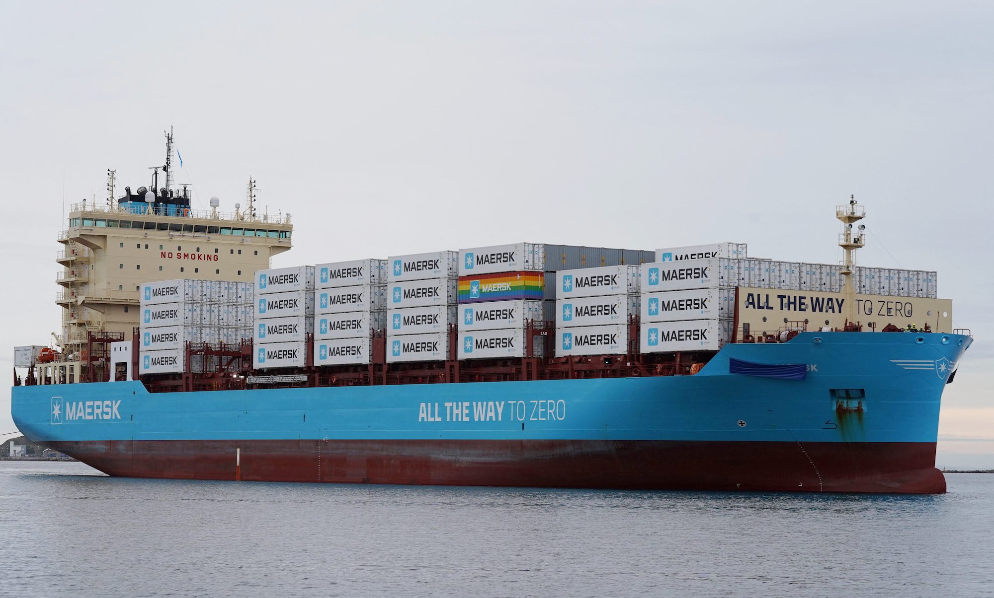 The methanol-fueled container vessel Laura Maersk arrives for an official naming ceremony in Copenhagen, Denmark, September 13, 2023. REUTERS/Tom Little