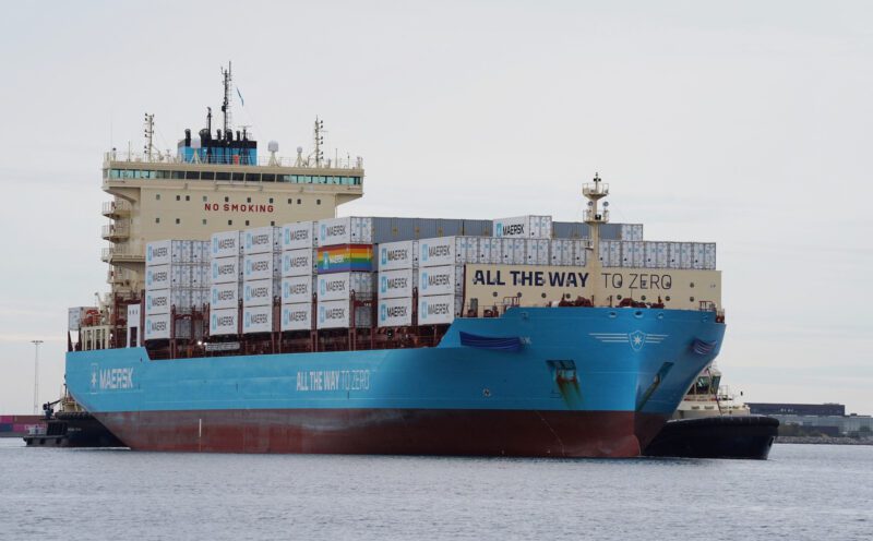 The methanol-fueled container vessel Laura Maersk arrives for an official naming ceremony in Copenhagen, Denmark, September 13, 2023. REUTERS/Tom Little