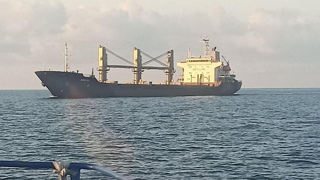 Palau-flagged bulk carrier Aroyat is pictured at sea, in this picture obtained from social media and released on September 22, 2023. Oleksandr Kubrakov via X/via REUTERS
