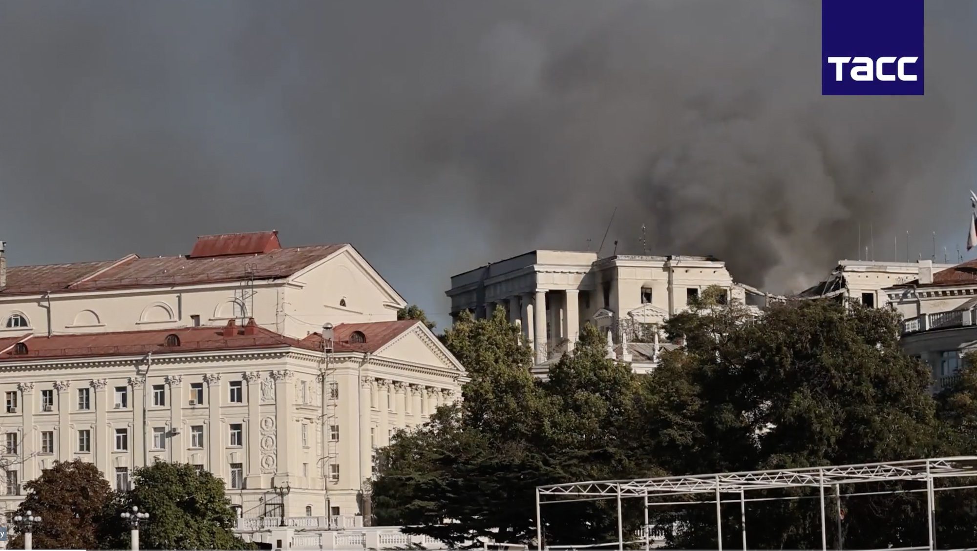 Smoke rises from Russia's Black Sea navy HQ in the Crimean port of Sevastopol, September 22, 2023.