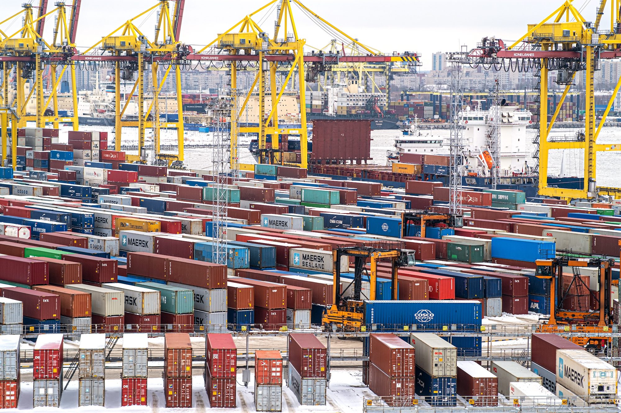 A container terminal at the Port of Saint-Petersburg, Russia. January 9, 2023