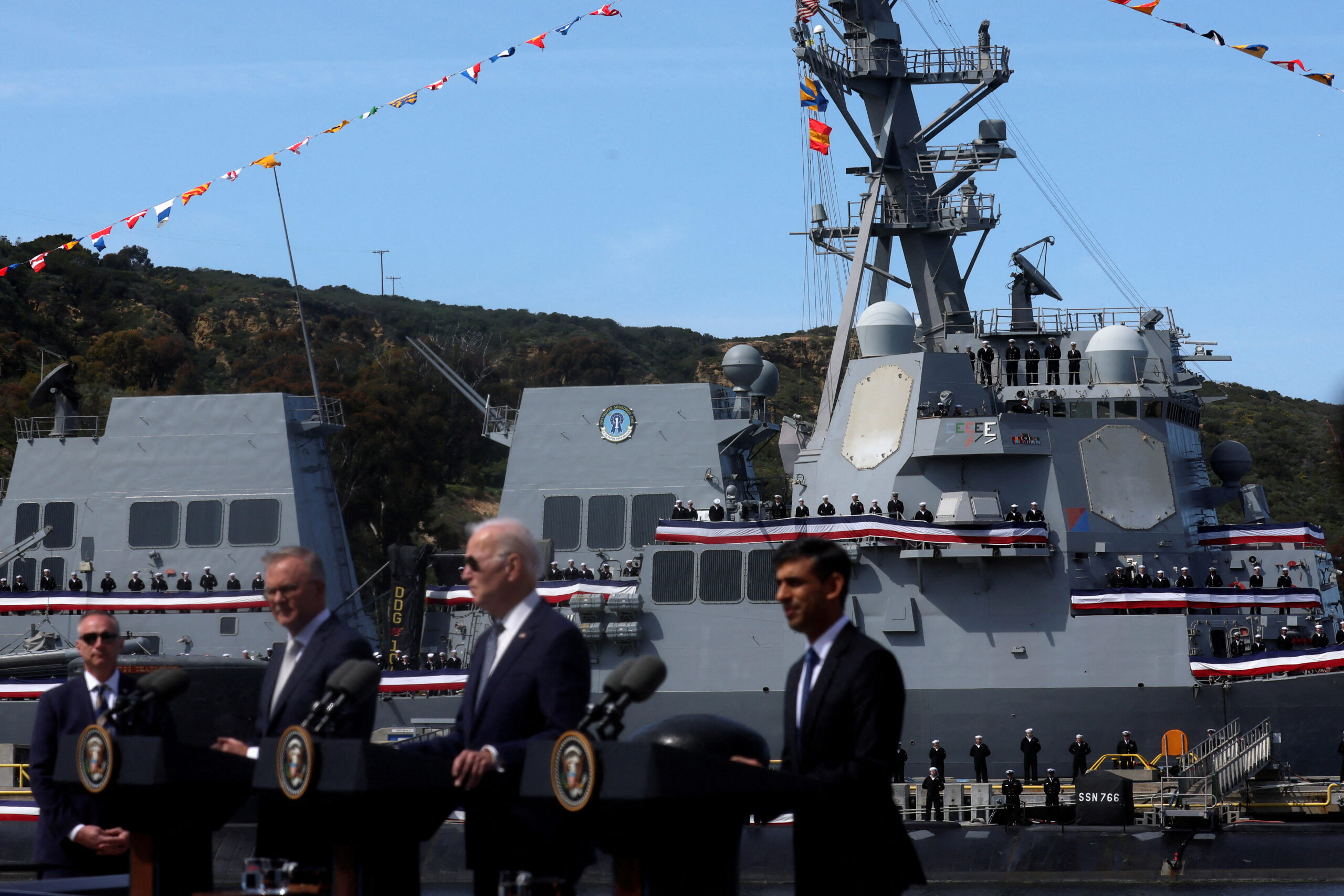 U.S. President Biden meets with Australian PM Albanese and British PM Sunak at Naval Base Point Loma in San Diego. REUTERS/Leah Millis/File Photo