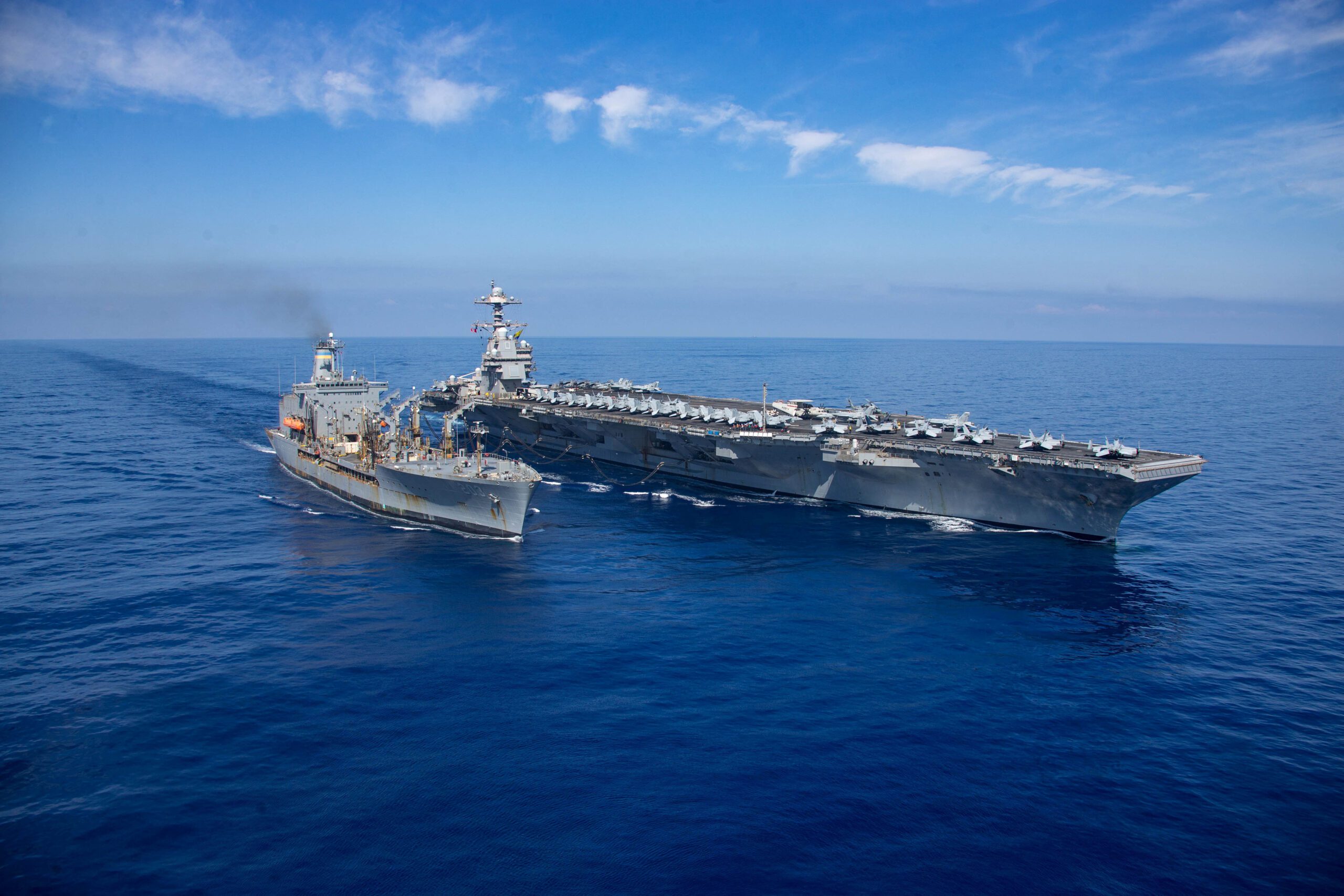 The world’s largest aircraft carrier USS Gerald R. Ford arrives at Mediterranean Sea. Handout via REUTERS