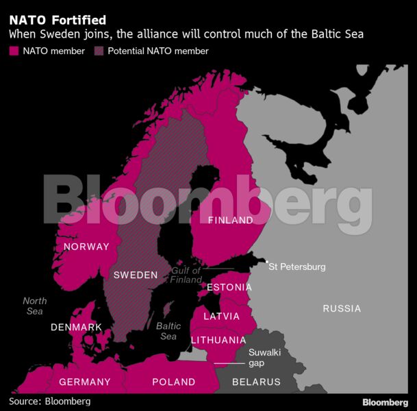 Bloomberg map of the baltic NATO nations