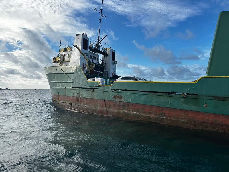 The cargo ship 'Bonnie G' aground in St. Thomas, U.S. Virgin Islands, October 5, 2023. Photo courtesy U.S. Coast Guard