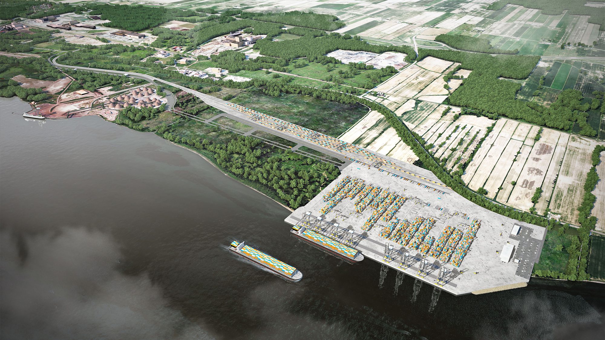 An illustration of the proposed container terminal at the Port of Montreal