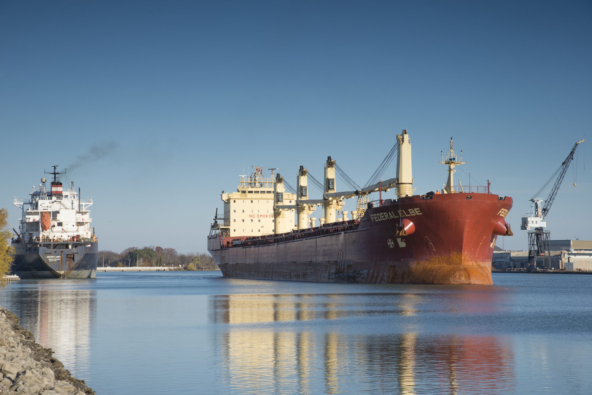 File photo shows a cargo ship transiting on the St. Lawrence Seaway near the Welland Canal. Photo: Jon Nicholls Photography / Shutterstock.com
