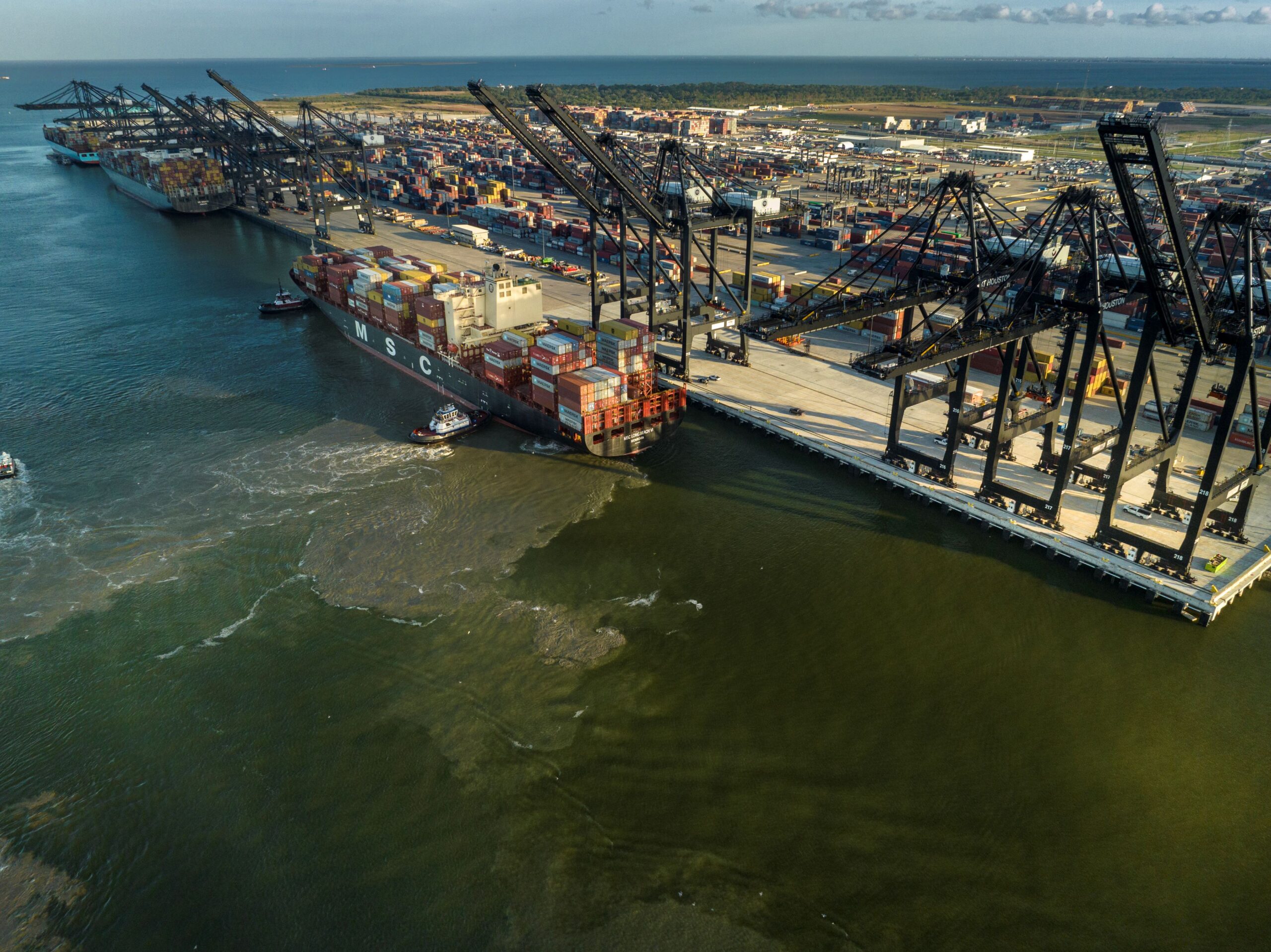 An aerial photo of a container terminal at Port Houston
