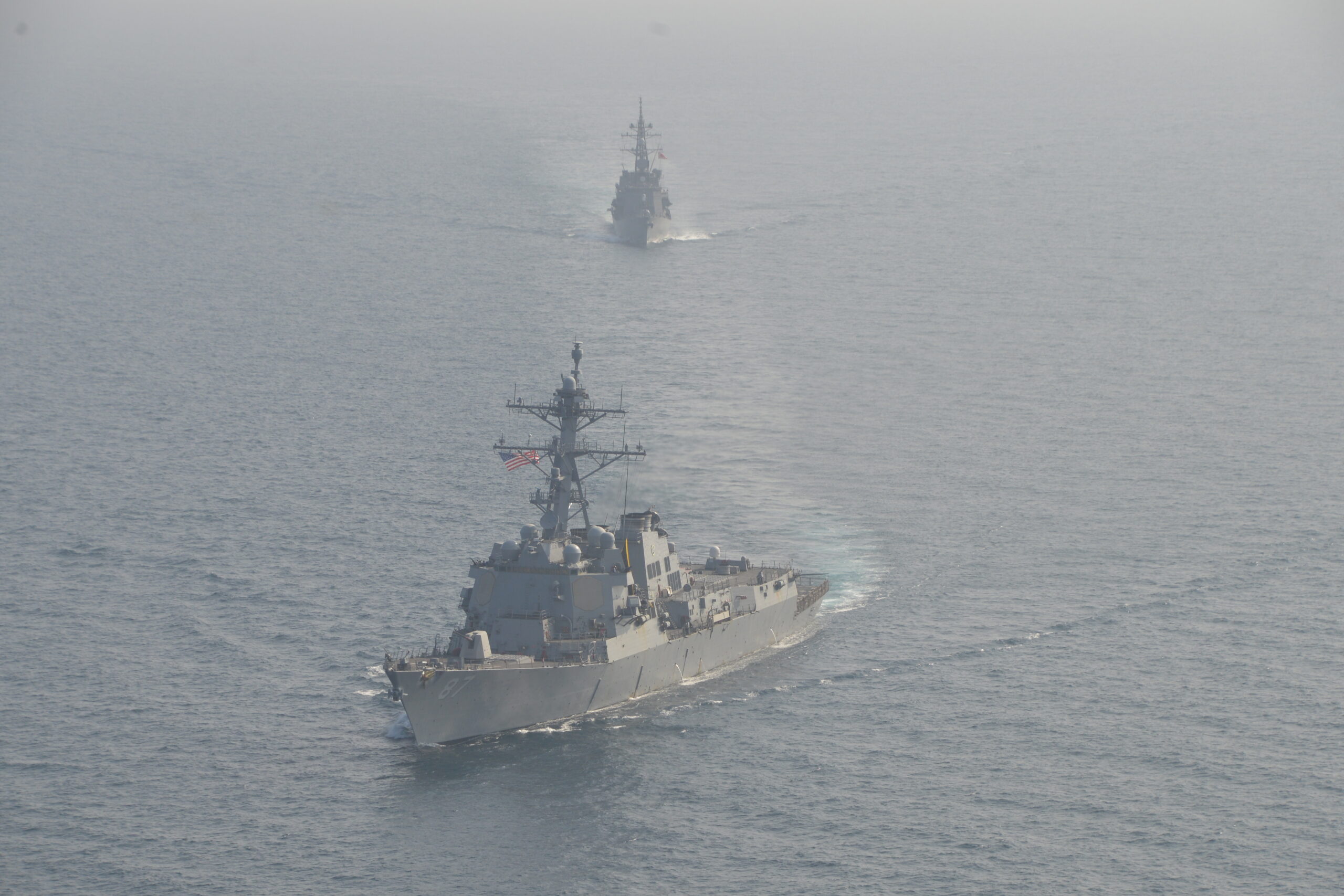 The USS Mason pictured in the Gulf of Aden with the Japanese Navy Fubuki-class destroyer Akebono, November 25, 2023. Japanese Navy Photo