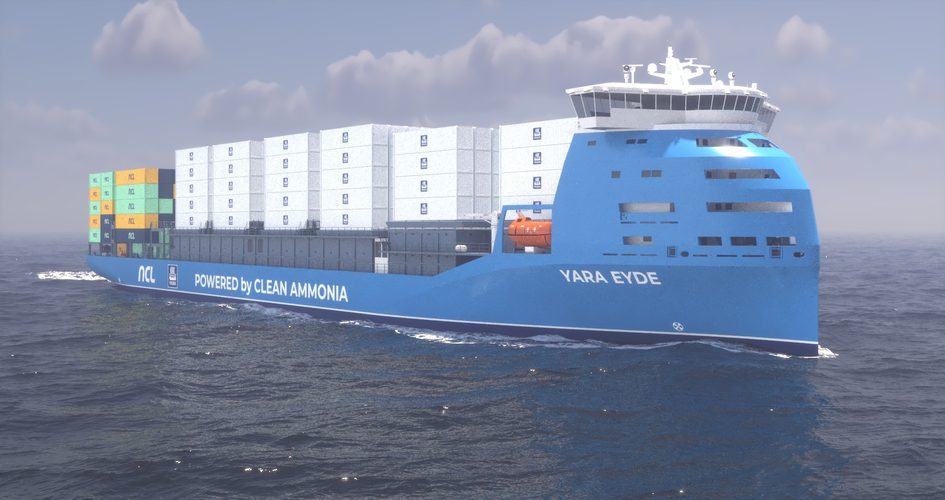 An illustration of the Yara Eyde, planned to be the world's first ammonia-powered containership. Image courtesy Yara International