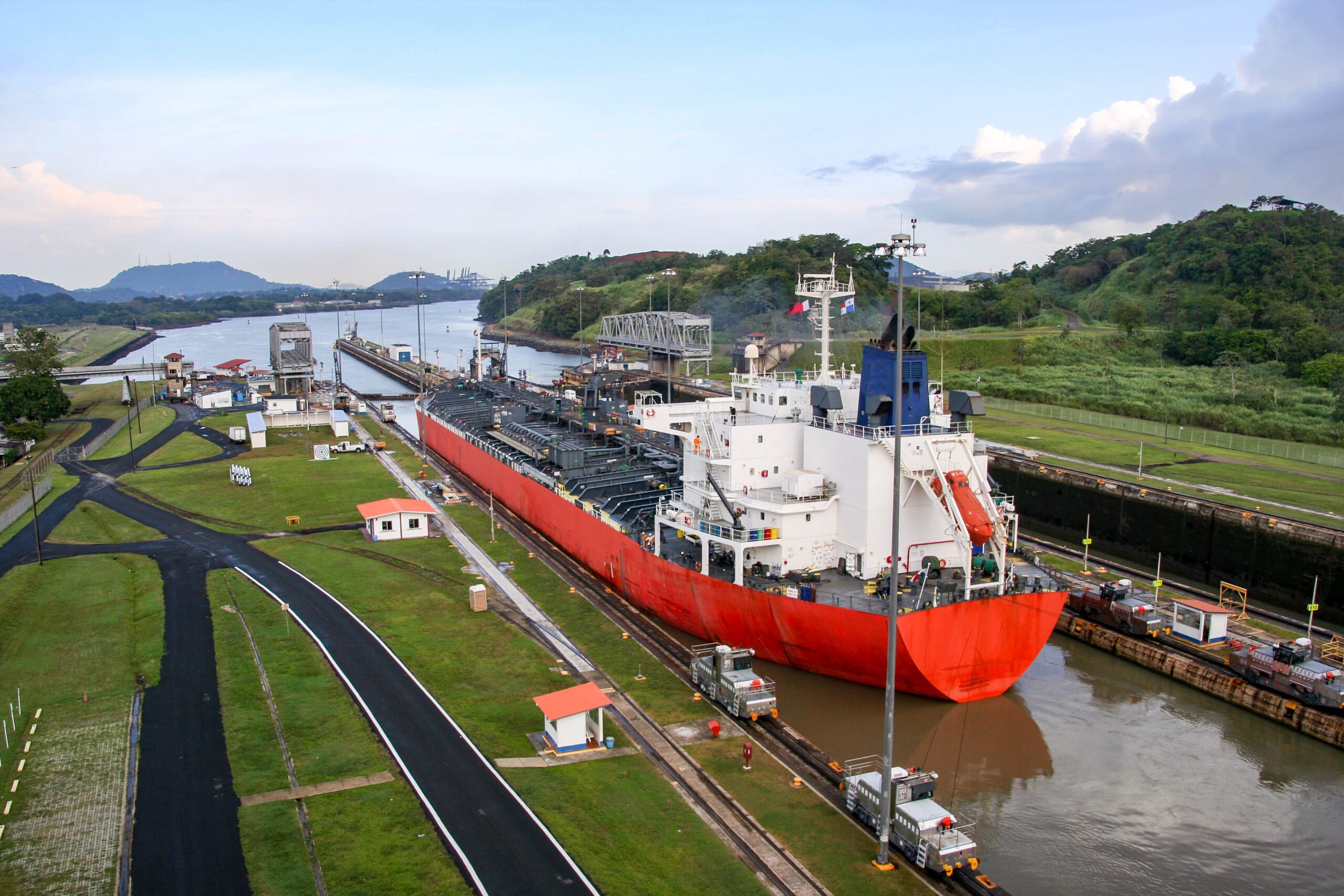 A tanker transits the Panama Canal Locks