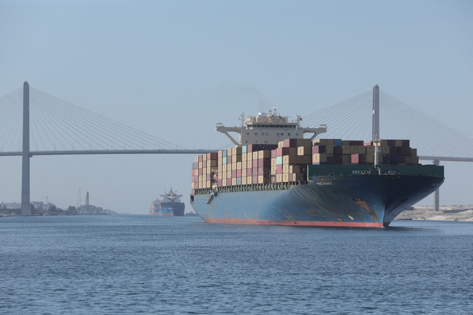 Container ships on Suez Canal.