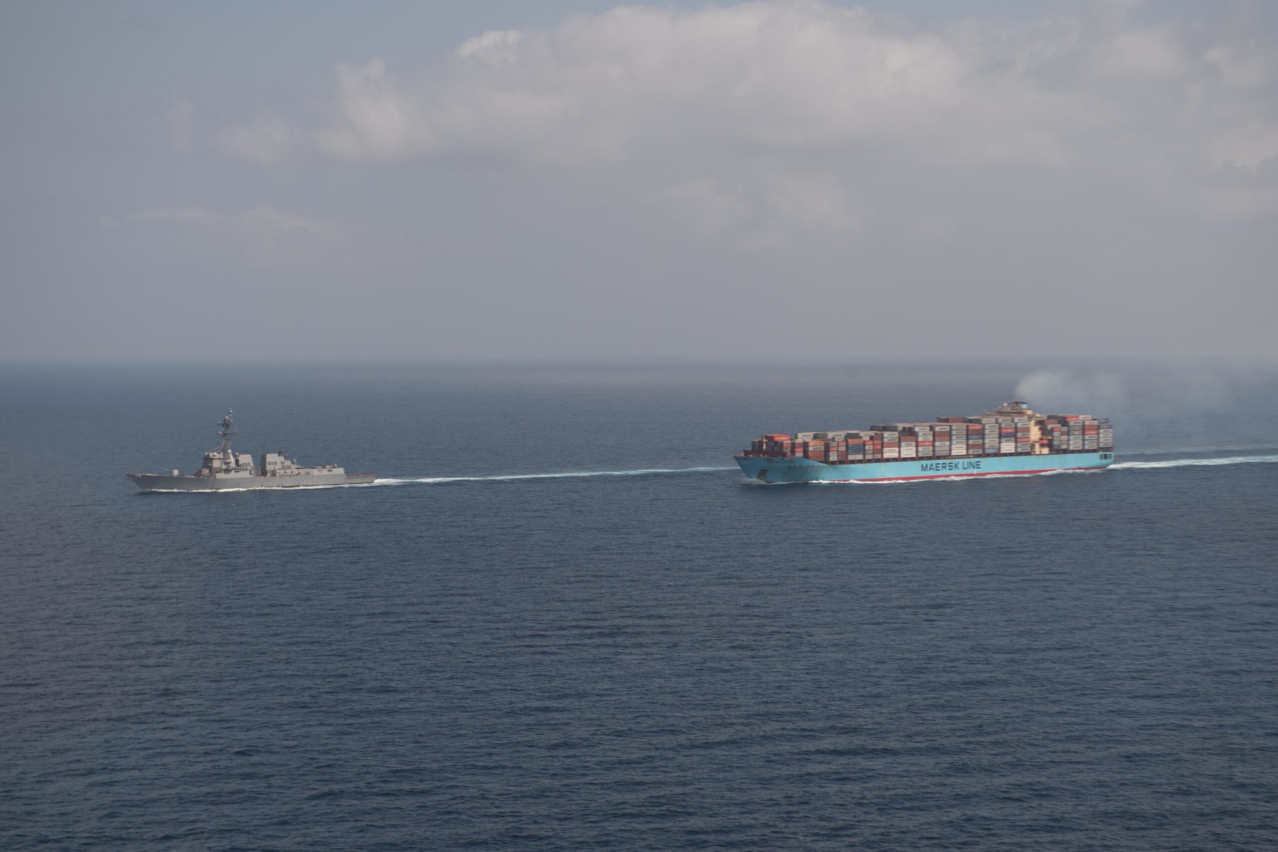 US Navy warship escorting Maersk ship