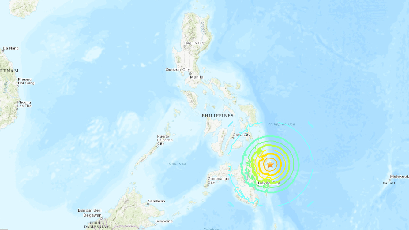 A screengrab of a map showing an earthquake Mindanao, Philippines on Dec 2, 2023. (Image: US Geological Survey [USGS])