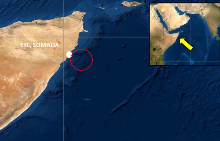 A map of the latest reported dhow hijacking off Somalia. Image courtesy UKMTO